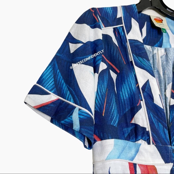 Farm Rio Blue Palm Tailored Wide Leg Linen Jumpsuit - Picture 5 of 9